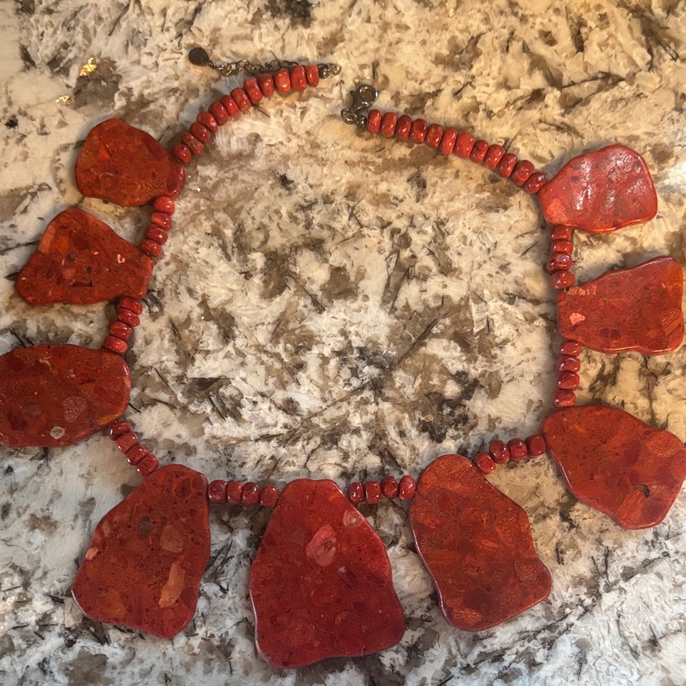 Brase red coral necklace.
